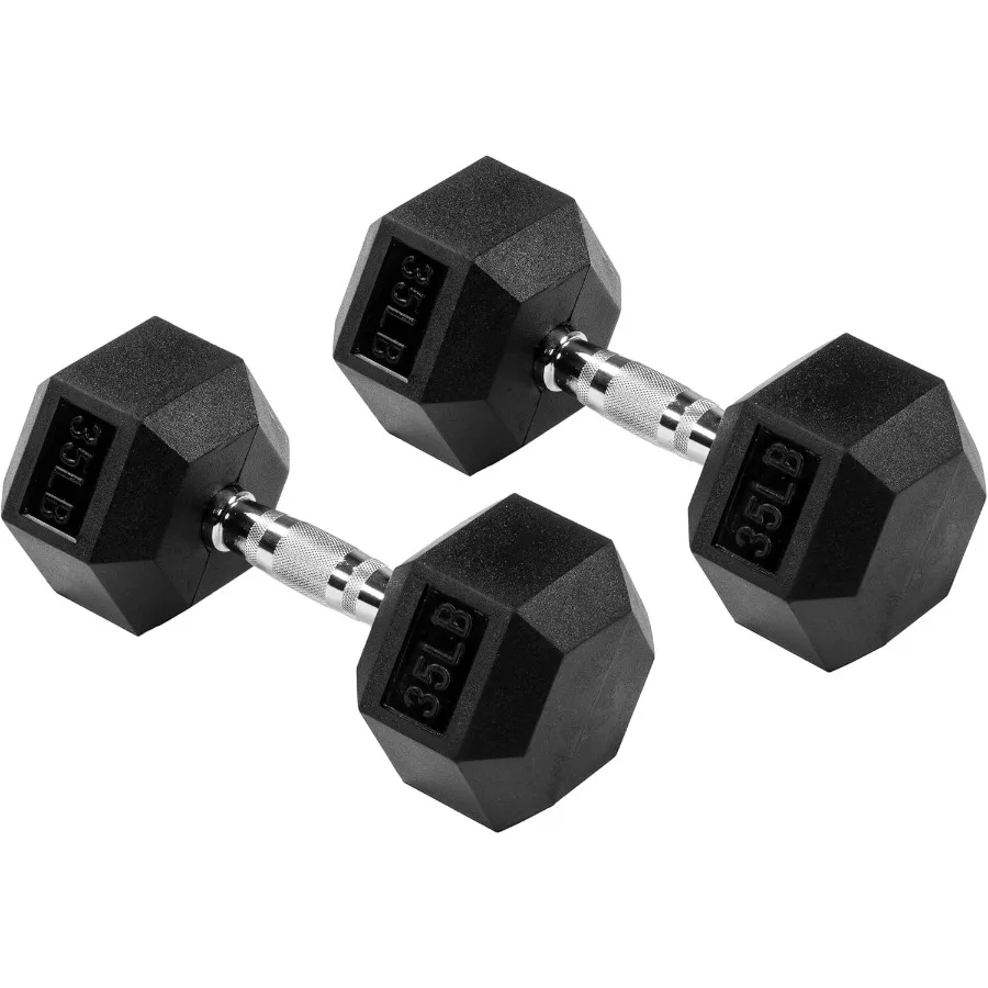Rubber Encased Hex Dumbbell,35LB Pair