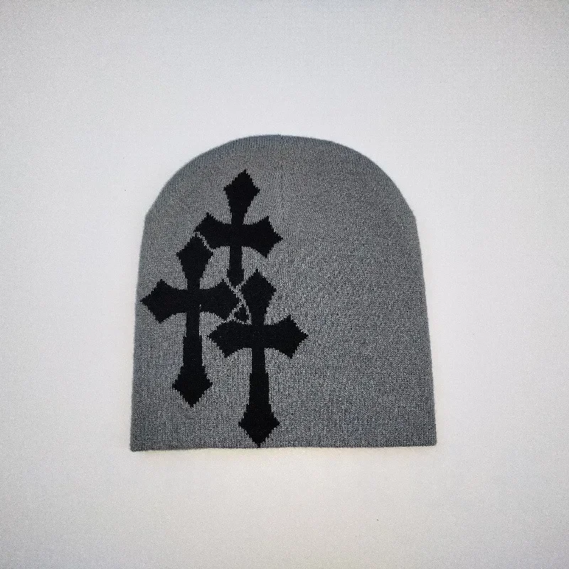 Y2K Knitted Crucifix Jacquard Beanies Women Men Popular Hip Hop
