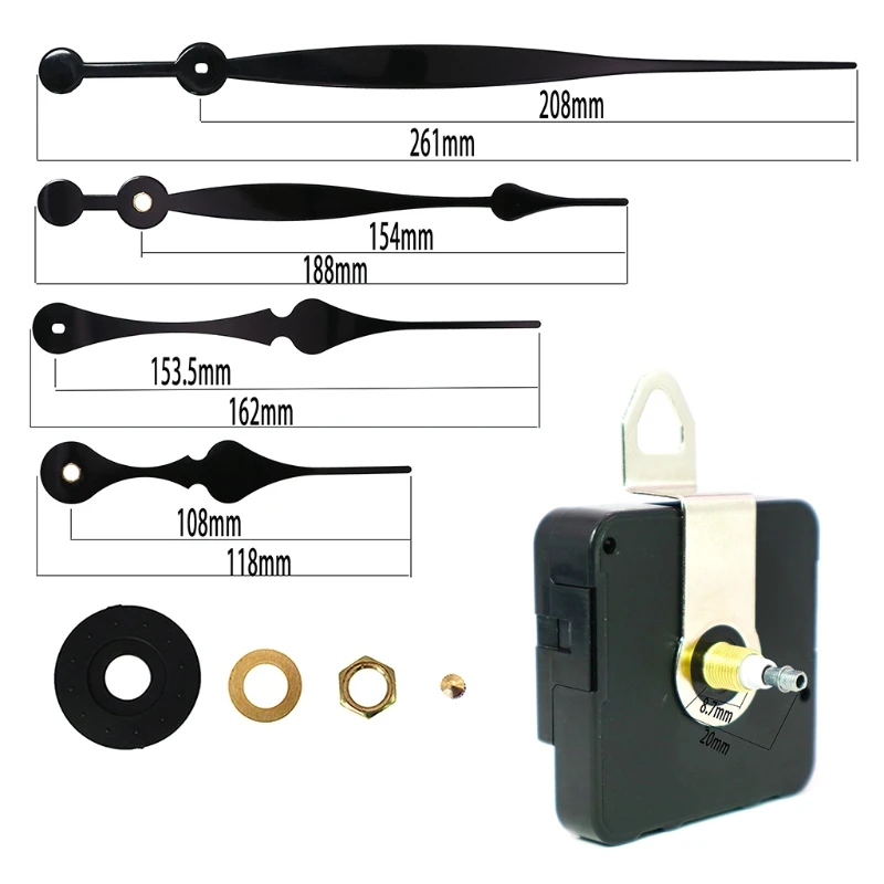 1 Set Silent Quartz Clock Movement 2 Pairs Long Axis and Short Axis Clock Mechanism with Manual Power Wall Clock Mechani 6
