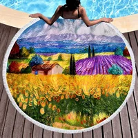 Van Gogh Oil Painting Round Beach Towels,Polyester Sand Resistant Beach Blankets,Soft Absorbent Quick Dry Pool Towel Picnic Mat 2