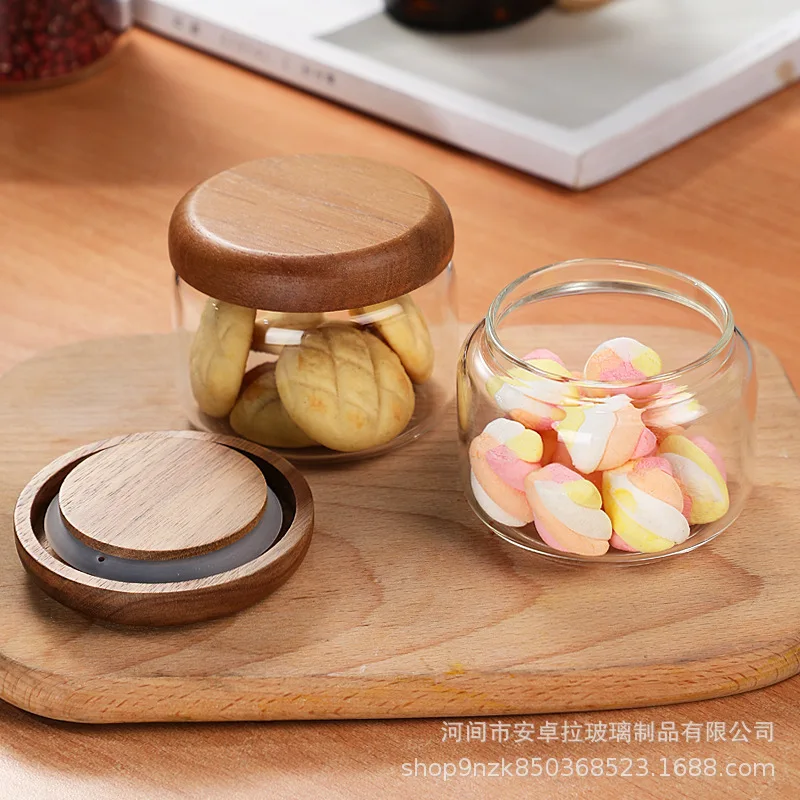 Glass Storage Jar Wooden Lid Snack Candy Cookie Jars Home Kitchen Tea  Coffee Bottles Food Storage Containers Kitchen Accessories - AliExpress