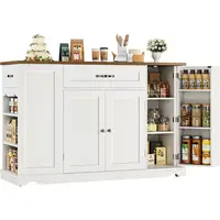 47'' White Rolling Kitchen Island with Storage & Adjustable Shelves, Mobile Dining Cart