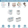 Bathroom Countertop Toothbrush and Toothpaste Holder Drainage System with Adjustable Divider, Rustic Decorative Set, Non-Slip 6