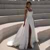 Simple Square Neck Wedding Dresses With Side Silt Elegant Lvory Bridal Gown With Open Back For Woman 2024 New Vestido De Novia 1