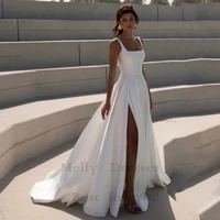 Simple Square Neck Wedding Dresses With Side Silt Elegant Lvory Bridal Gown With Open Back For Woman 2024 New Vestido De Novia 1