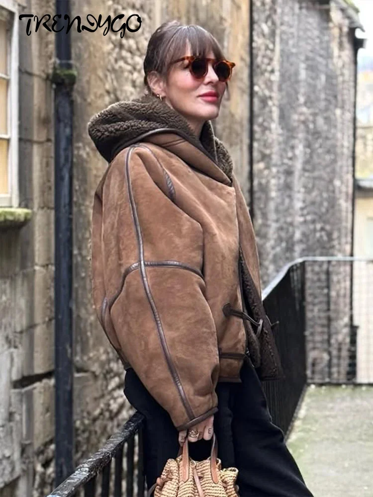 Bomber Donna In Finta Pelle Scamosciata – Giacca Corta Oversize Streetwear, Maniche Lunghe, Colore Cammello, Taglie Comode