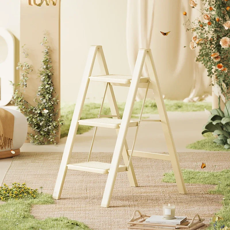 Cream Wind Home Folding Ladder Small Multi-functional Lightweight Ladder Chair Decorative Flower Frame Ladder Home Furniture