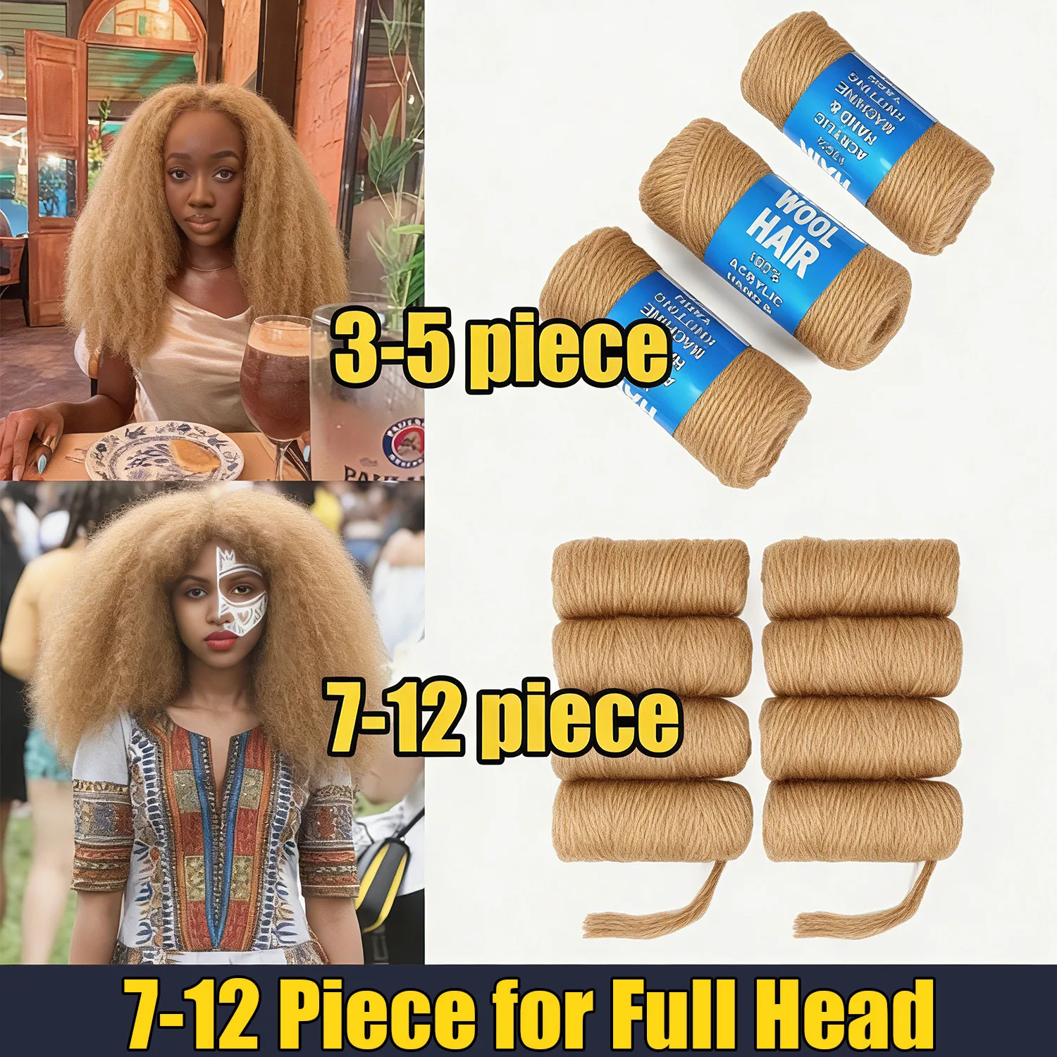 15m Long Soft African Brazilian Wool Eco-Friendly Synthetic Hair Extensions for Braiding Hair Pre stretched, Ideal for Women's 4