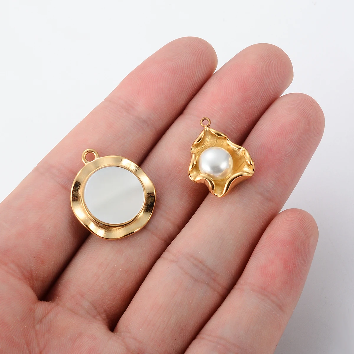 Wholesale 4Pcs/lot Stainless Steel Imitation Pearl Shell Irregular Charms for DIY Jewelry Making Pendant Necklace Accessories 5