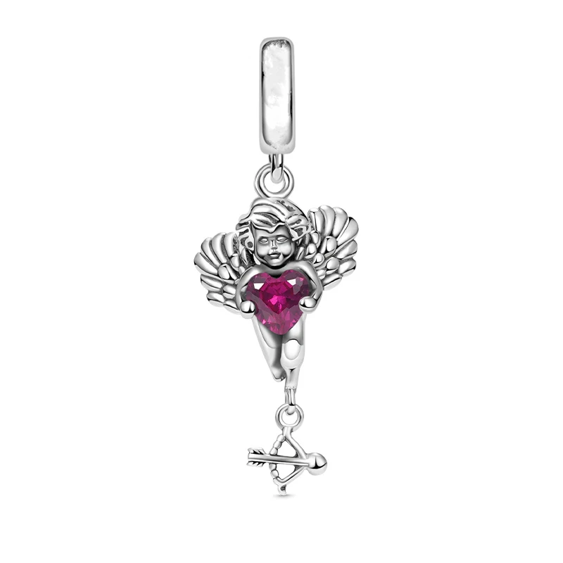 Hot Sale Cute Little Angel Embraces Heart Gemstone Charm Beads Fit Original European 925 Silver Bracelet DIY Women Jewelry Gifts 6