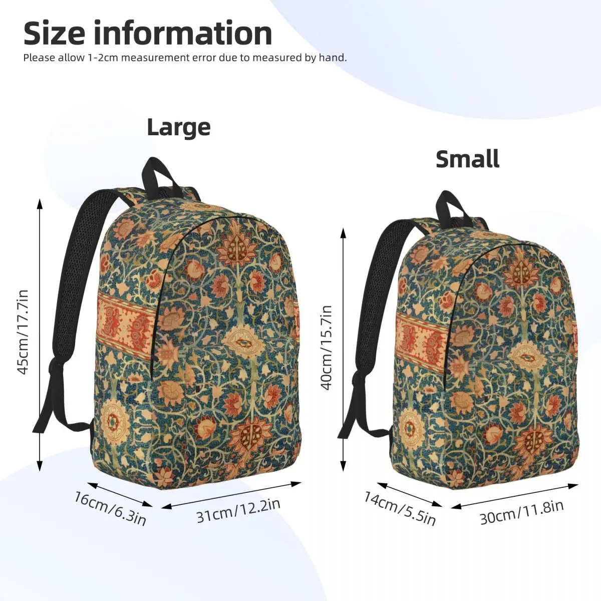 William Morris Backpack for Boy Girl Kids Student School Bookbag European Vintage Floral Canvas Daypack Kindergarten Primary Bag