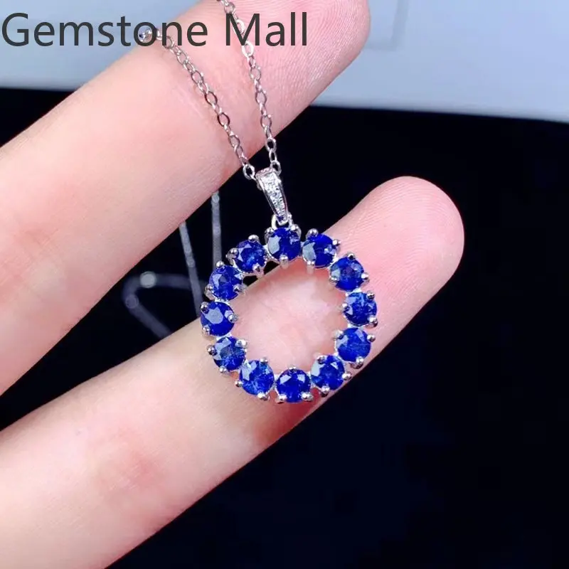 

Classic Circle Pendant 12 Pieces 3mm Total 1.2ct Natural Blue Sapphire Pendant Solid 925 Silver Sapphire Jewelry