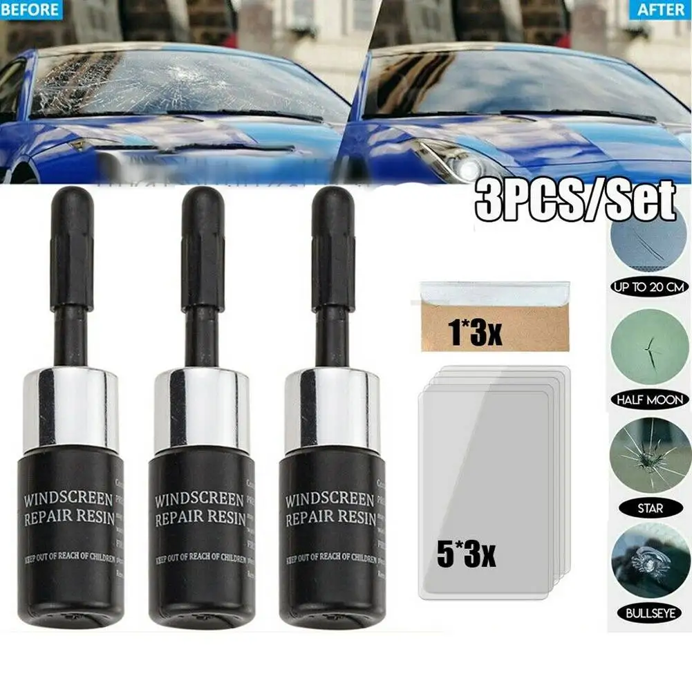 

3set 3ml Automotive Glass Nano Repair Fluid Car Windshield Resin Crack Glue Tool Kit Repair Most Crack Types On Car Casement
