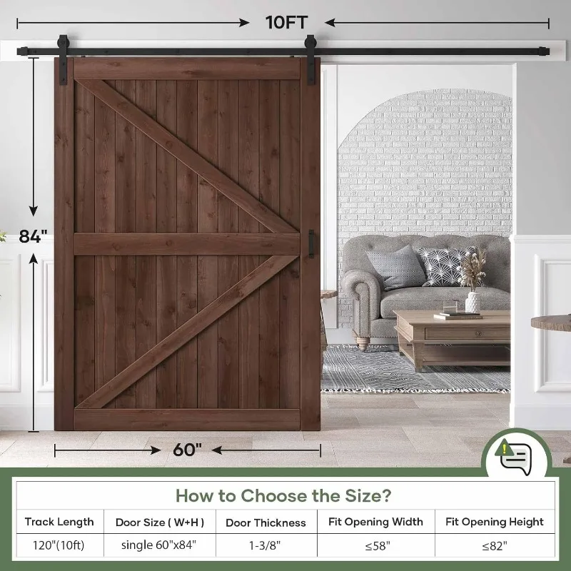 60x84" Sliding Barn Door Panel with 10ft Hardware Kit and Handles Coffee  Easy DIY Assembly Perfect for Warehouses Bedrooms 6