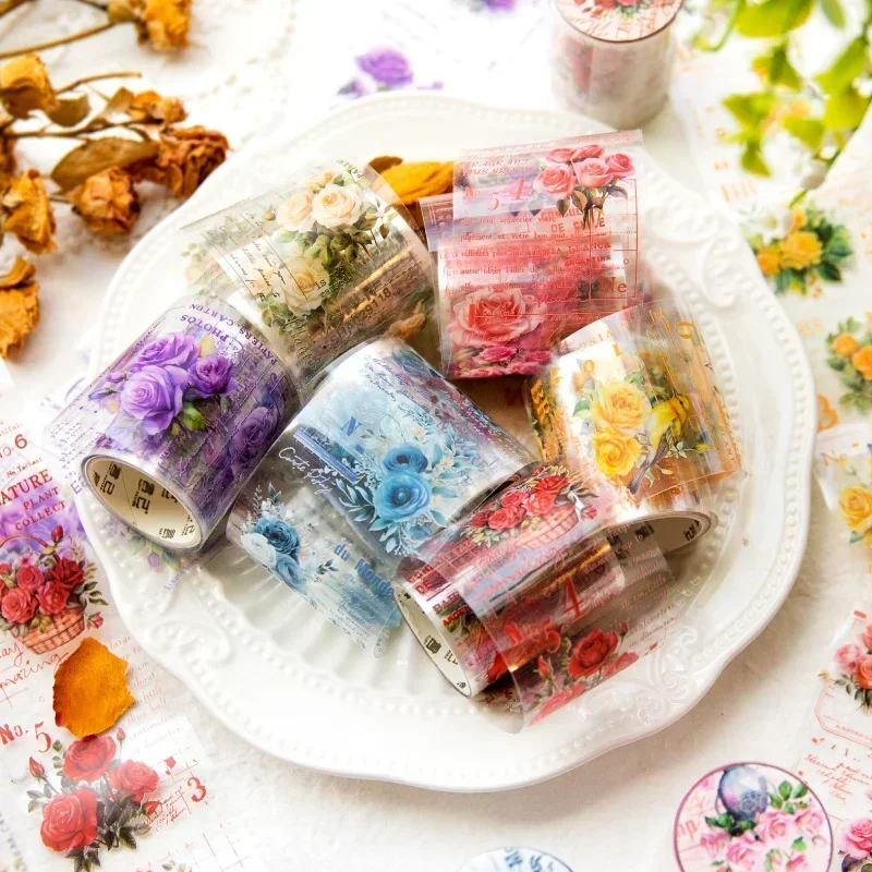 

1Roll 50mm*2M White Tape Rose Lyric Themed Fantasy Love season Adhesives DIY Stickers School Office Supplies Scrapbook Cut