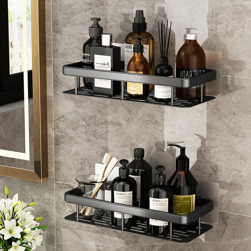 Zezzo Wall Shelf No Drilling,Easy Mount Bathroom Storage Shelf - No  Drilling Required,Bathroom Shelves with Towel Bar,Shampoo Holder for Shower