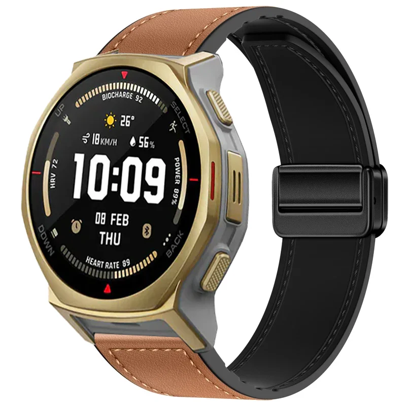 20mm Dual-Material Magnetic Bracelet Watchband in Silicone and Leather