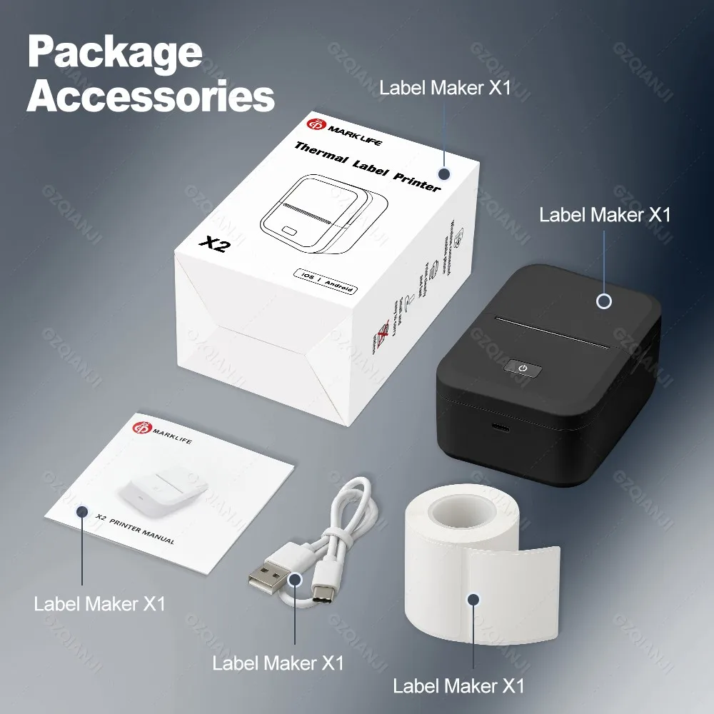 Marklife X2 Label Maker with Tape Thermal Label Printer Machine Bluetooth Use for Office, Home, Business, 2 Inch Labelling