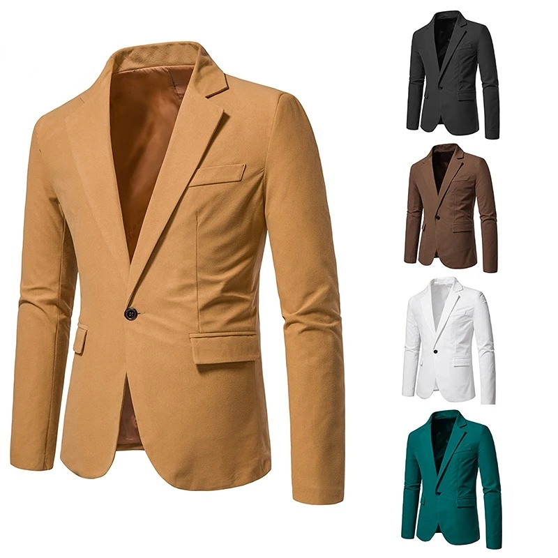 Chaqueta De Traje Con Un Botón Para Hombre, Elegante Balzer Con Bolsillo Con Solapa Para Negocios
