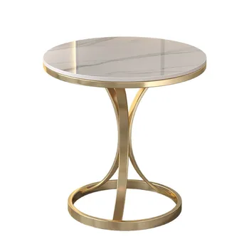 Luxury Light Coffee Rock Slab Small round Side Table for Living Room Bedside Balcony Tea Sofa Side