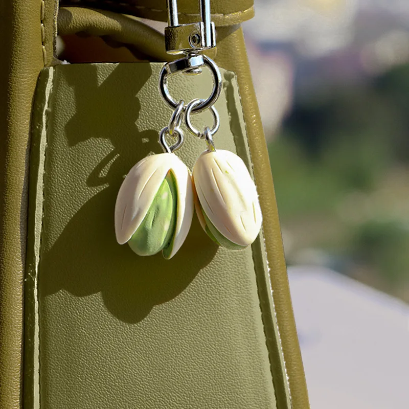 Resin Pistachio Keychain for Women Funny Bag Pendant DIY Accessories Food Car Key Chains Gift