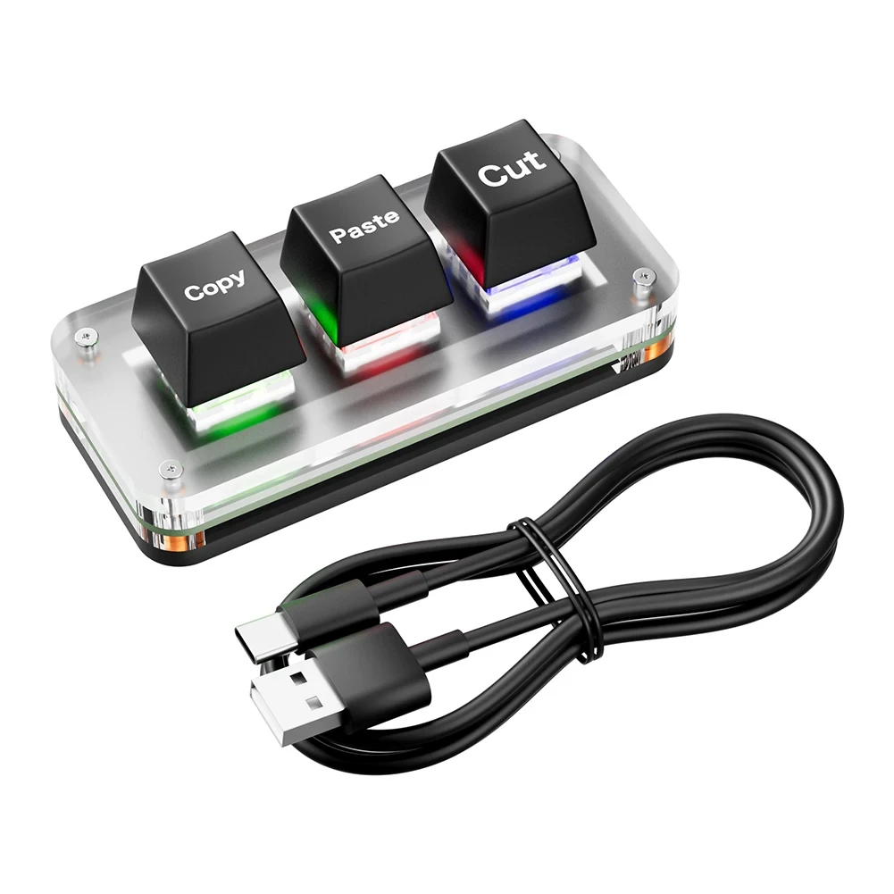 RGB CTRL X C V 단축키 한손 키보드, 3 키 매크로 키패드, USB C타입 게임용 키패드, 회계 작업 또는 리듬 게임용