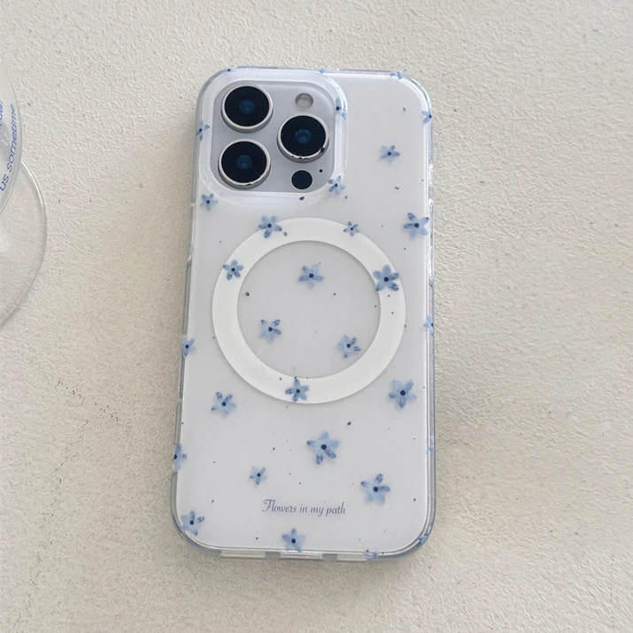 Korean Ins Flower Magnetic Stand Phone Case with Magsafe Card Holder