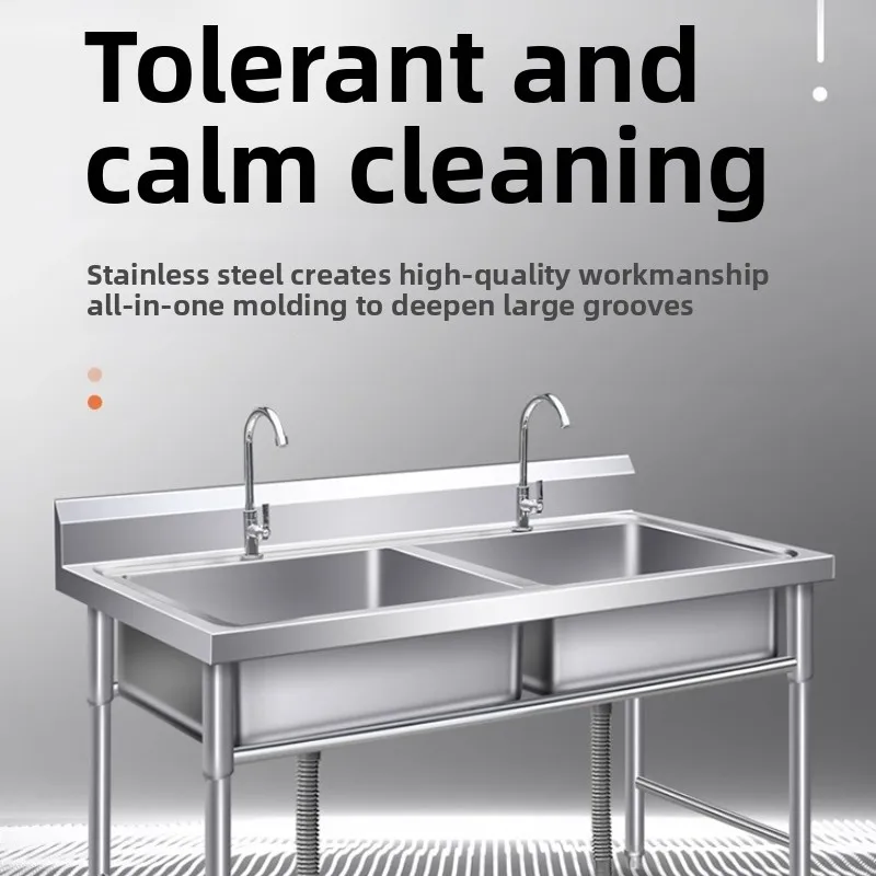 Commercial Stainless Steel Kitchen Sink Single Double Triple Bowl Vegetable Washing Basin Restaurant Dishwashing Sink Durable