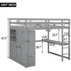 Full Size Loft Bed with Built-in Wardrobe, Desk, Storage Shelves and Drawers, Solid Wood Loft Bed Frame, Wardrobe 4