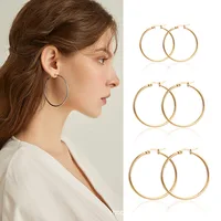 Gold Color Stainless Steel Hoop Earrings For Women Men Big/Small Circle Round Ear Jewelry Bijoux Acier Inoxidable E18110 6