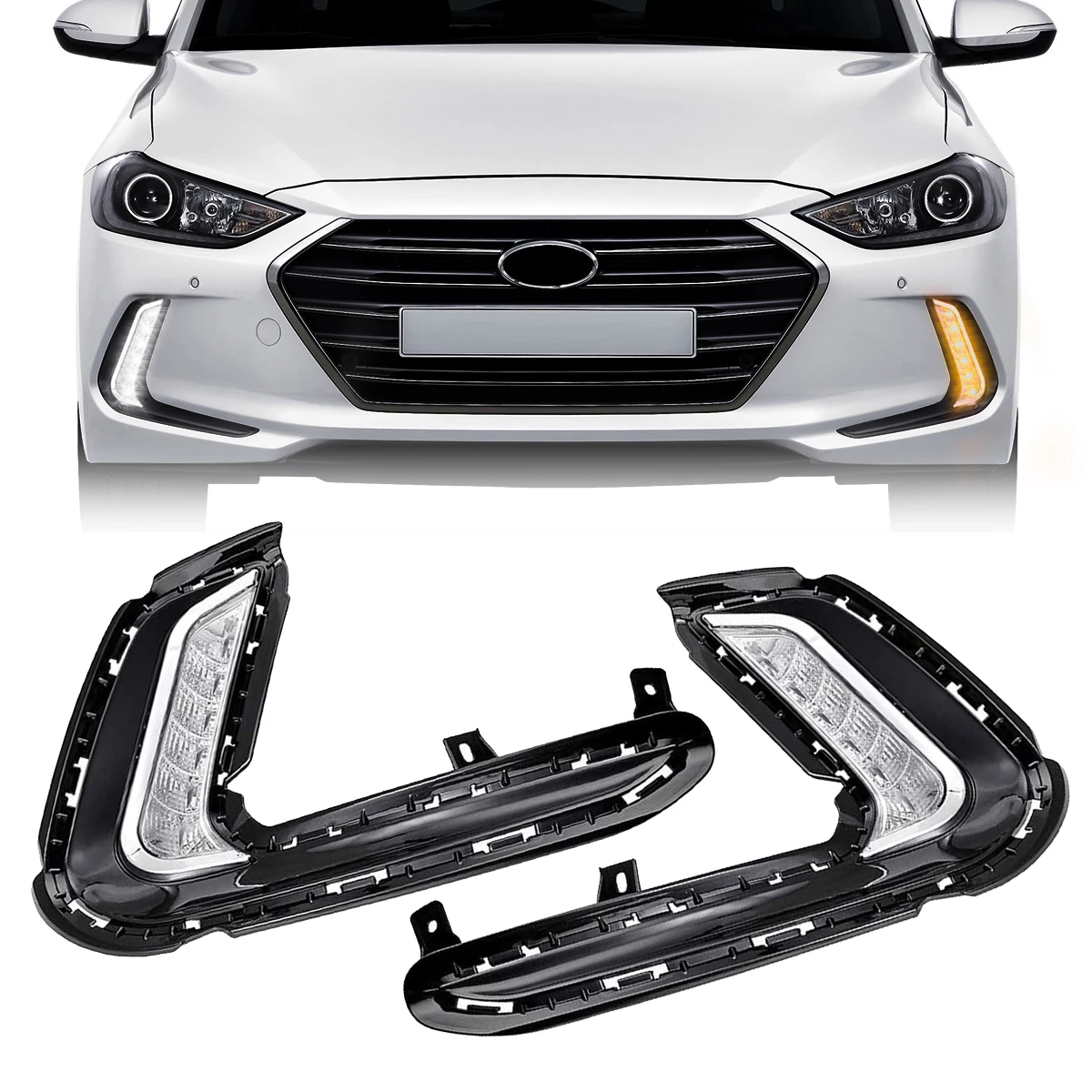

For Hyundai Elantra 2016 2017 2018 Fog Lights LED DRL Fog Lamp Front Bumper Headlights Daytime Running Turn Signal Waterproof