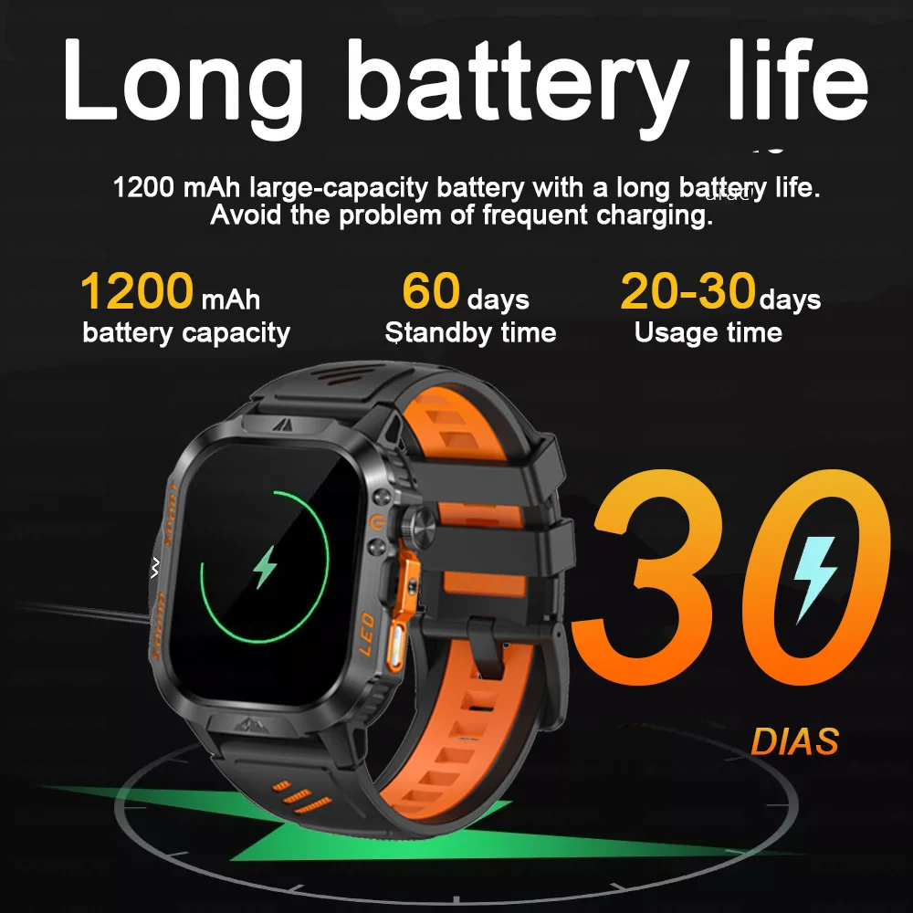 2026 New Outdoor Military Smart Watch 1200mAh Battery GPS HD Call Health Monitoring 2.01-inch Waterproof Sports Smartwatch Men 2