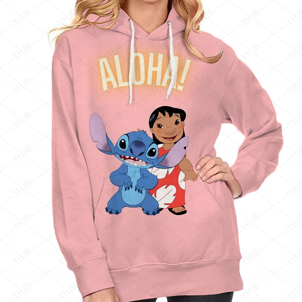

Disney Stitch Cartoons Print Women Hoody Hip Hop Crewneck Hoodies Oversized Pullovers Fashion Casual Womens Sportswear
