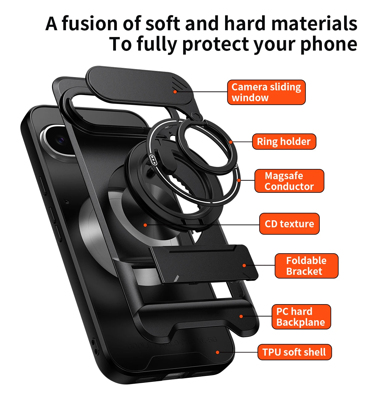 Magnetic Stand Shockproof Armor Phone Case with Slide Camera Protector