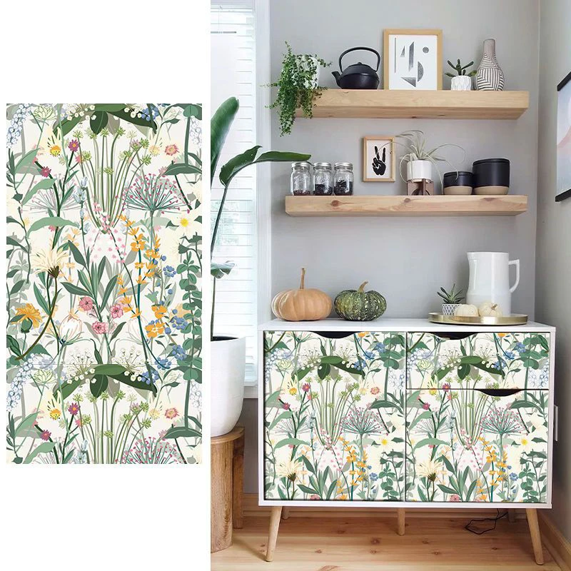 Floral Peel and Stick Wallpaper Leaves Contact Paper Decorative Fresh Flower Self-Adhesive Wallpaper Vinyl Roll for Wall Decor