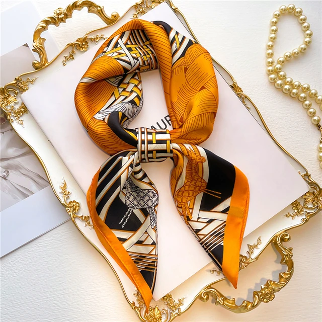 Silk Square Scarf Women Satin Bandana Print  Scarves Head Band Fashion Lady Hair Shawl and Wrap Female Neckerchief Hijab 2022 FJ518-3