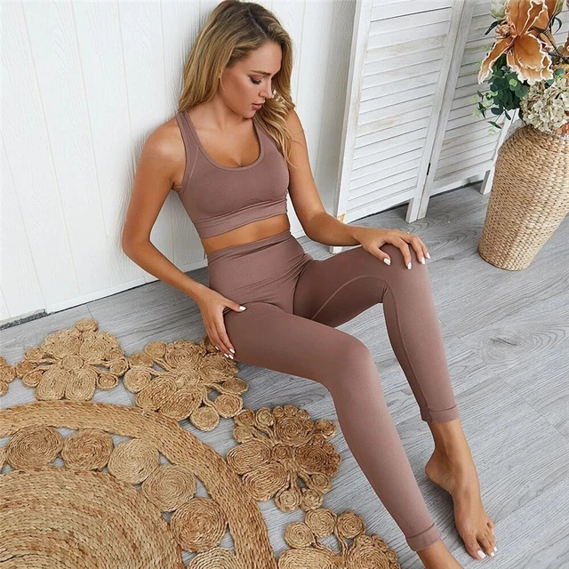 2 Pieces Workout Set Yoga Outfit Ribbed Seamless Crop Tank High Waist Yoga  Leggings Sports Bra Stretchy Fitness Sets Activewear - AliExpress