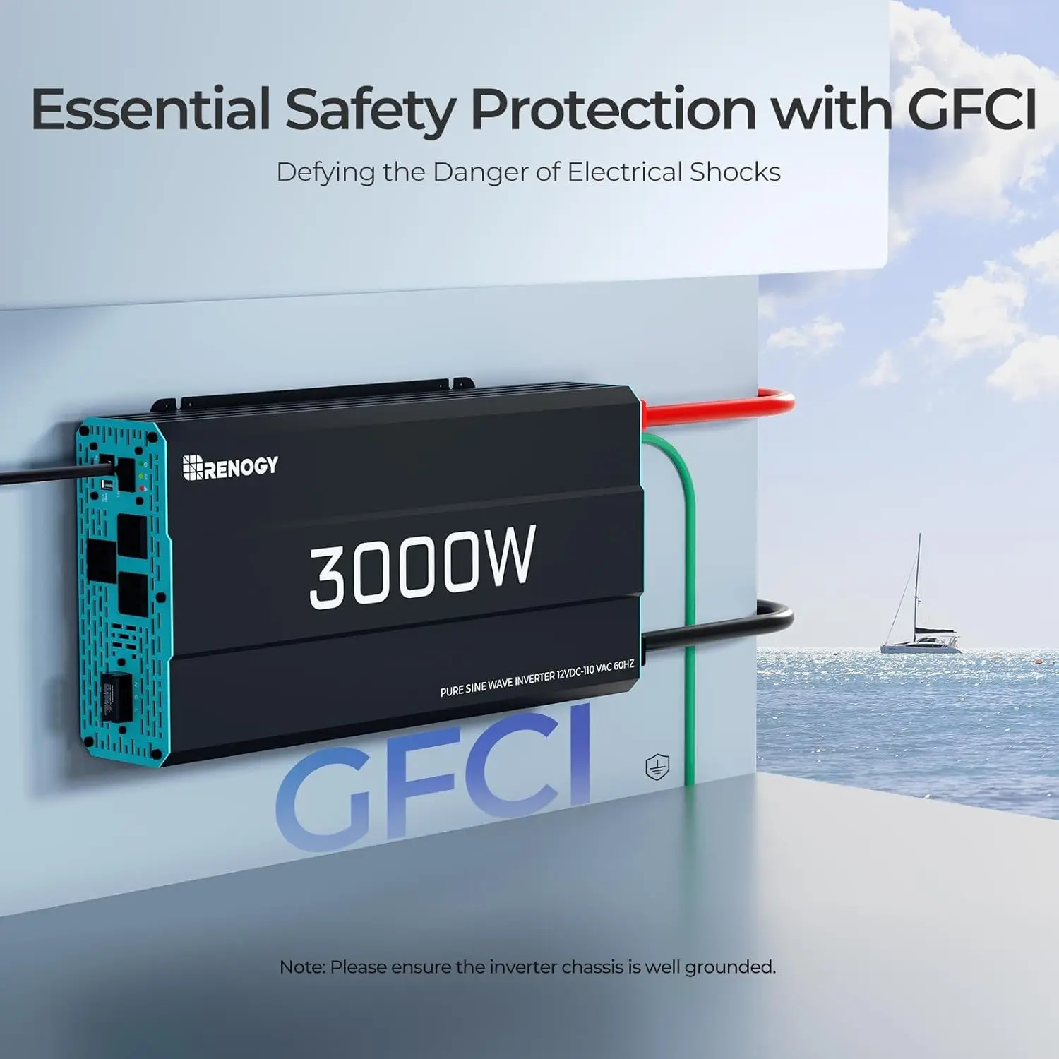 3000W Pure Sine Wave Inverter 12V DC to 120V AC Converter for Home, RV, Truck, Off-Grid Solar Power Inverter with Built-i