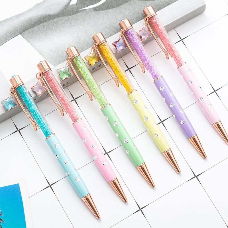 New Four Leaf Lucky Grass Metal Crystal Ball Point Pen Business Advertising Banquet Gift Writing Pens School Office Stationery