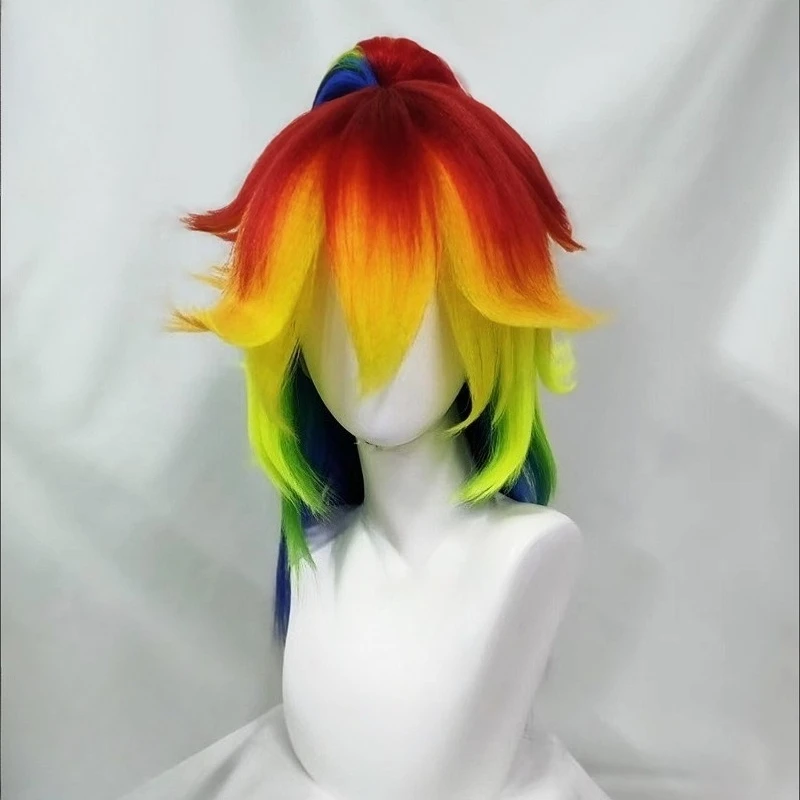Rainbow Dash Pony Friends Cosplay Wig Anime Coser Single Ponytail Synthetic Wig Cute Girl Heat Resistant Fiber Wig Halloween Use 3