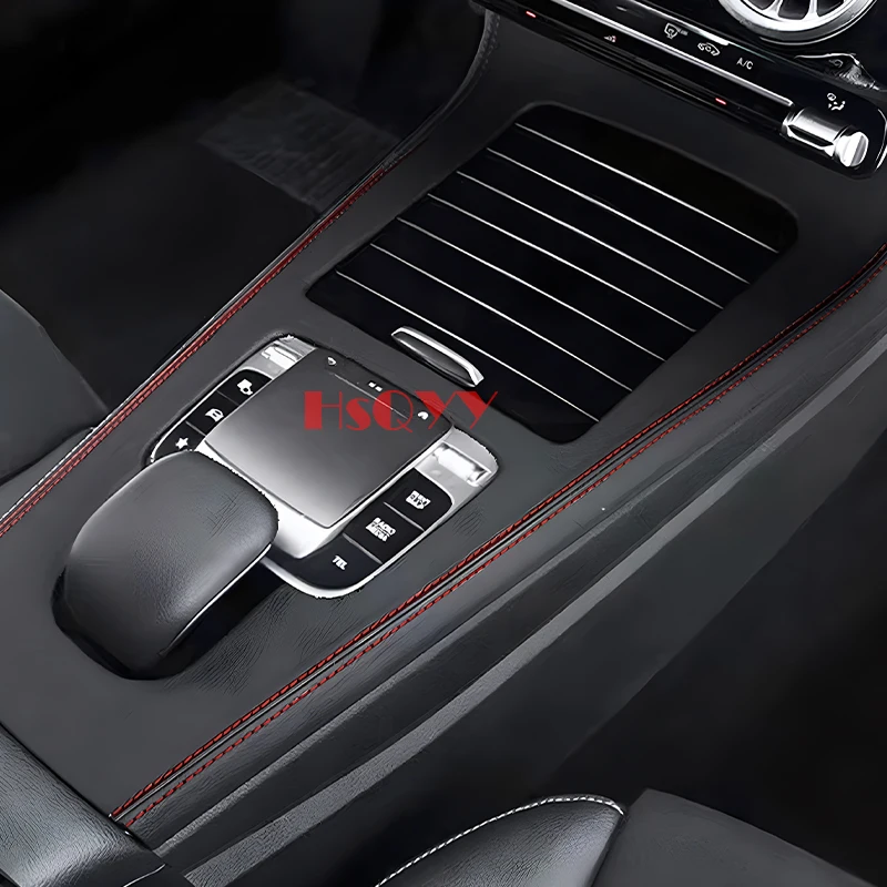 

Car Center Console Leather Style Panel Cover Trim Panel Frame For Mercedes Benz A Class W177 CLA Class C118 Red Seam Line