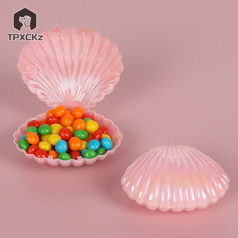 Cute Creative Shell Plastic Candy Box MakeUp Jewelry Storage Boxes Wedding Birthday Baby Shower Gift Box Party Favor Decor