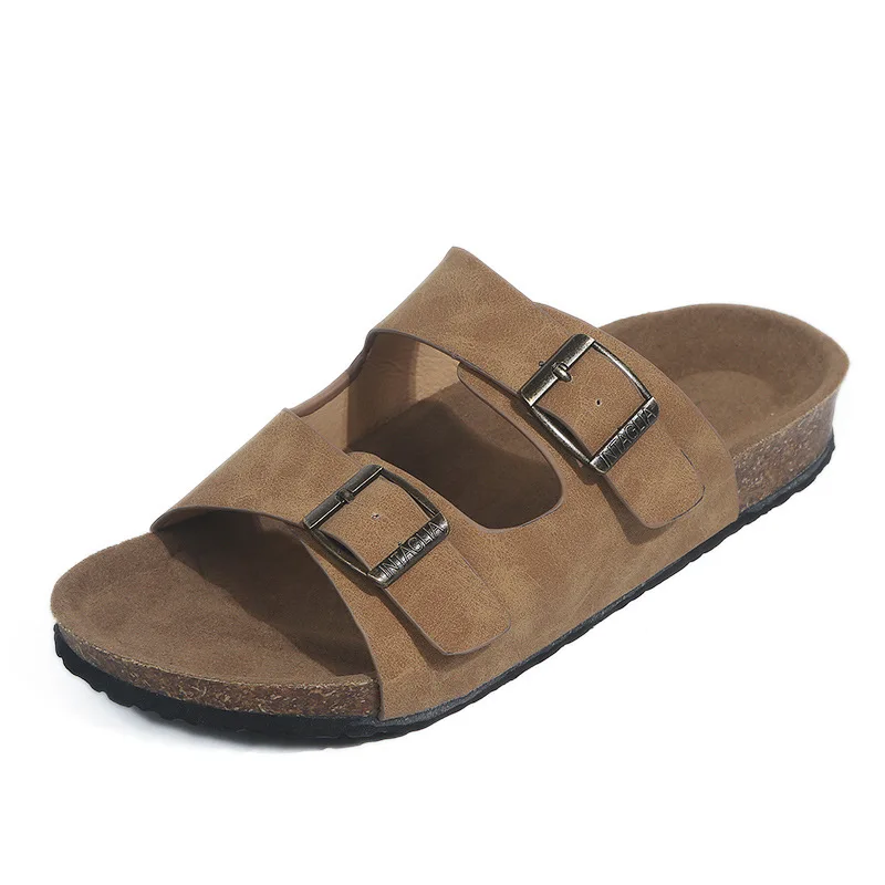 Cheap Summer Woman Sandals Flat Slippers Suede Sandals Cork Sole Slides  Casual Flip Flop Beach Slippers Flats Shoes Plus Size 44 - Women's Slippers  - AliExpress