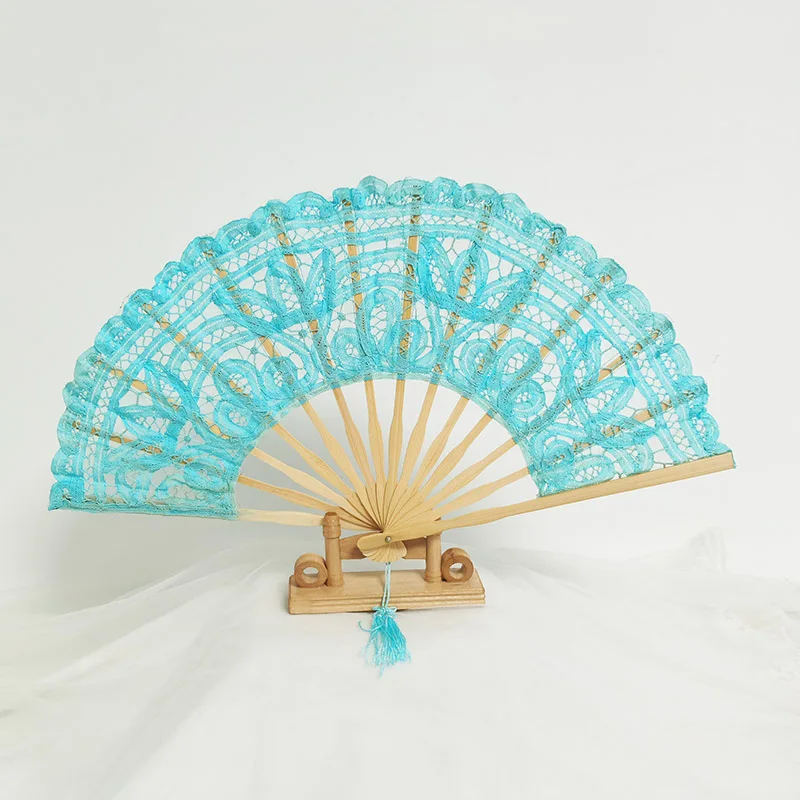 Handmade Bamboo Ribs Battenberg Bridal Lace Hand Fan for Wedding Decoration Party Favor Gift
