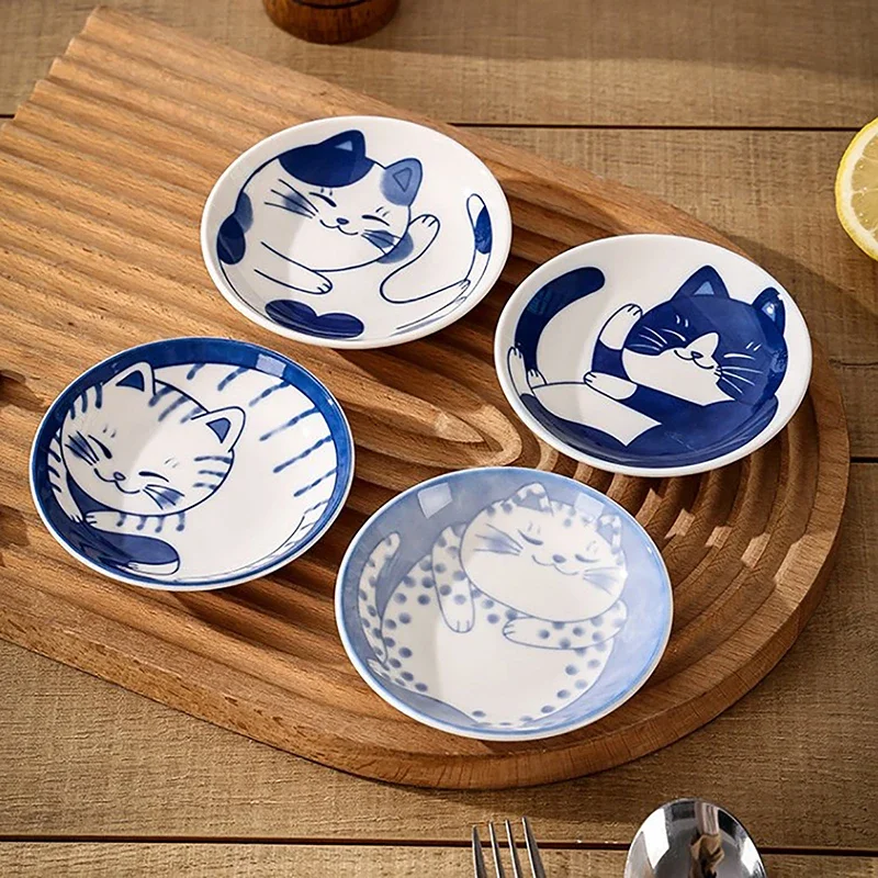 Japanese Lucky Cat Ceramic Sauce Dish - Mini 10cm Dessert Plate