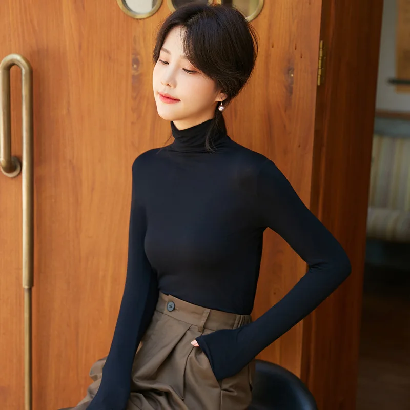 

Новинка 2024, женская рубашка MRMT из модала с ворсовым воротником, Женская облегающая футболка с длинным рукавом, топ с высоким воротником