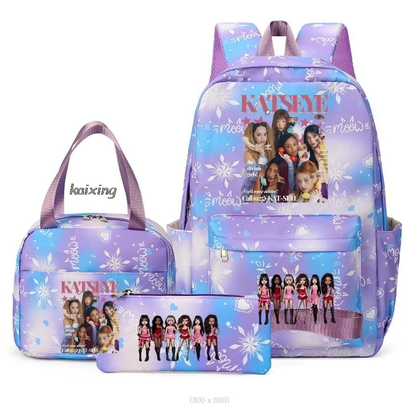 Zaini alla moda Katseye con stampa divertente, set da 3 pezzi, zaini scolastici per ragazzi, per donne e ragazze, Kawaii, di grande capacità, Mochilas, idea regalo - immagine 4