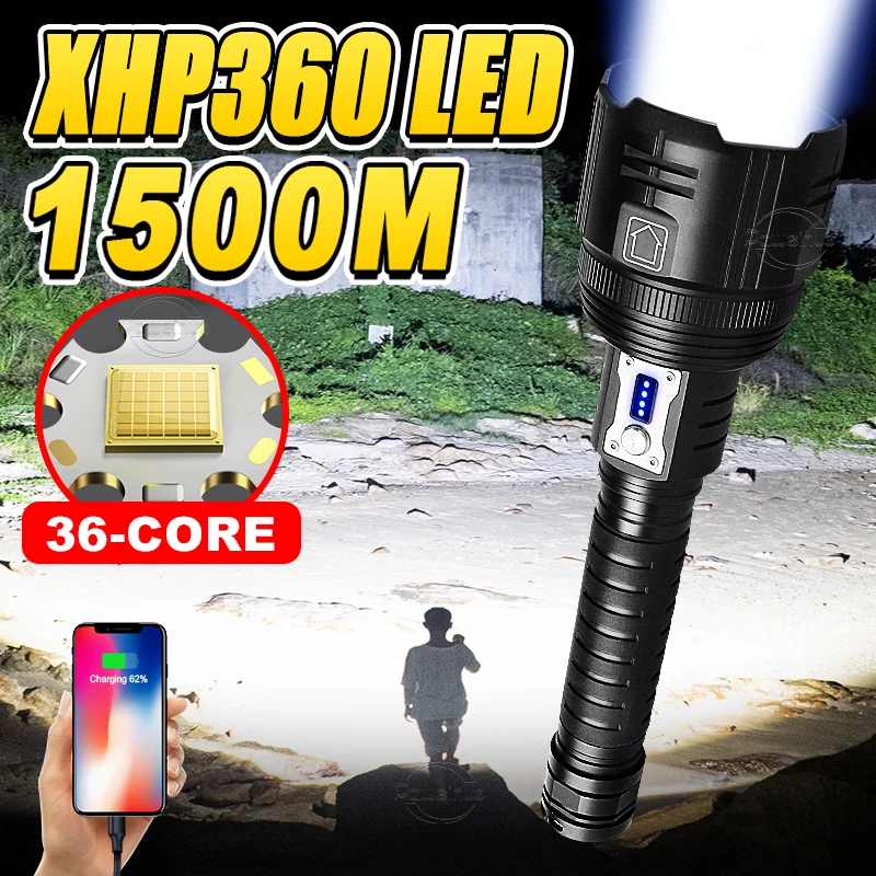 XHP360 High Power LED Flashlights Telescopic Zoom 1500m Torch Light