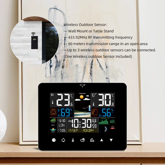 Digital Weather Station Clock Indoor Outdoor Weather Forecast Barometer  Thermometer Hygrometer with Wireless Outdoor Sensor - AliExpress