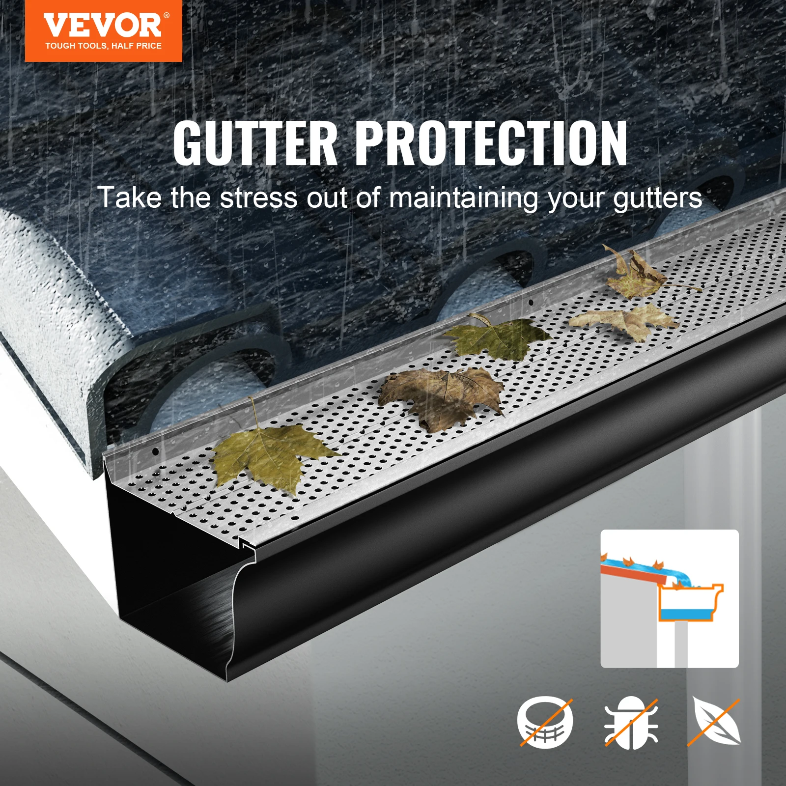 VEVOR Gutter Guard 5/6in Aluminum Leaf Filter DIY Gutter Cover 13/26/52 PCS Raptor Guards Fits Any Roof or Type gutter leaf guard